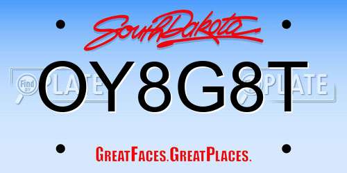OY8G8T South Dakota License Plate