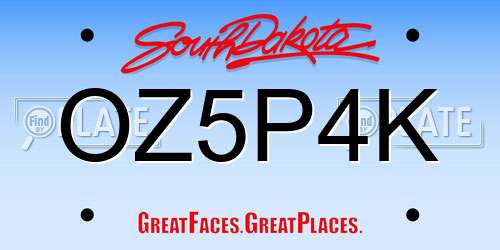 OZ5P4K South Dakota License Plate