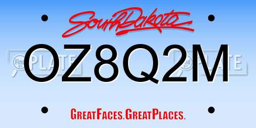 OZ8Q2M South Dakota License Plate