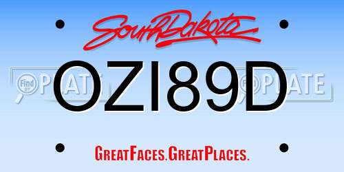 OZI89D South Dakota License Plate