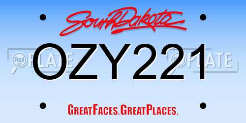 OZY221 South Dakota License Plate