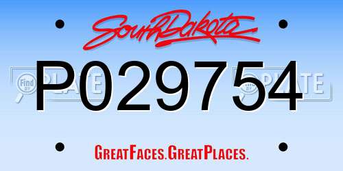 P029754 South Dakota License Plate
