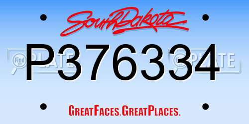 P376334 South Dakota License Plate