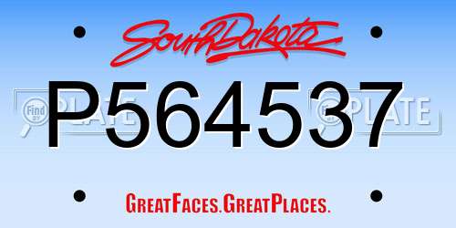 P564537 South Dakota License Plate