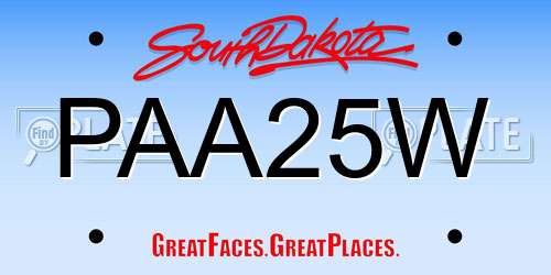 PAA25W South Dakota License Plate