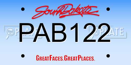 PAB122 South Dakota License Plate