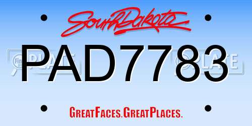 PAD7783 South Dakota License Plate