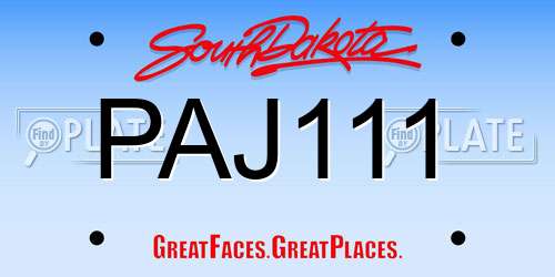PAJ111 South Dakota License Plate