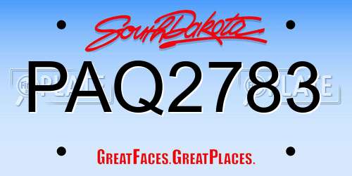 PAQ2783 South Dakota License Plate