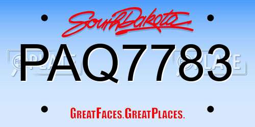 PAQ7783 South Dakota License Plate