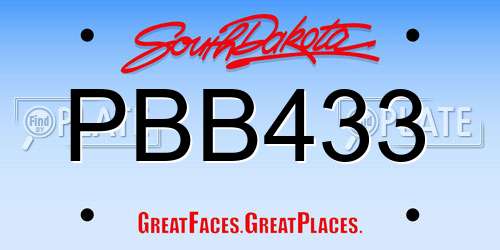 PBB433 South Dakota License Plate