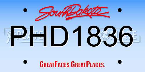 PHD1836 South Dakota License Plate