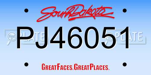 PJ46051 South Dakota License Plate