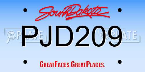 PJD209 South Dakota License Plate