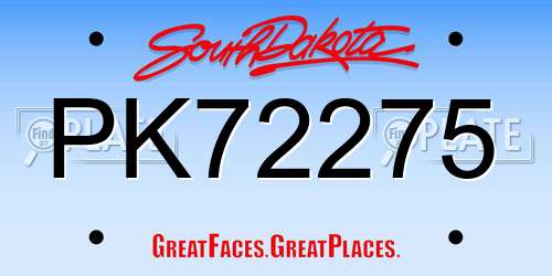 PK72275 South Dakota License Plate