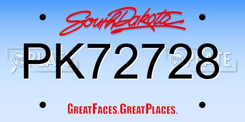 PK72728 South Dakota License Plate