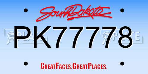 PK77778 South Dakota License Plate