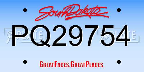 PQ29754 South Dakota License Plate