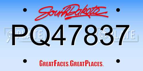 PQ47837 South Dakota License Plate