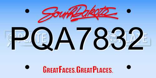PQA7832 South Dakota License Plate