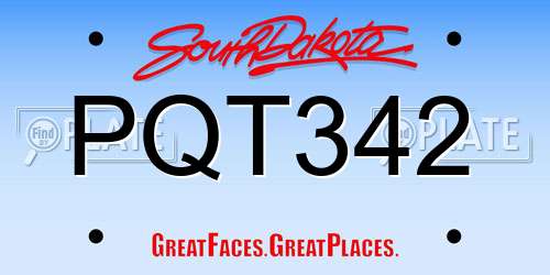 PQT342 South Dakota License Plate