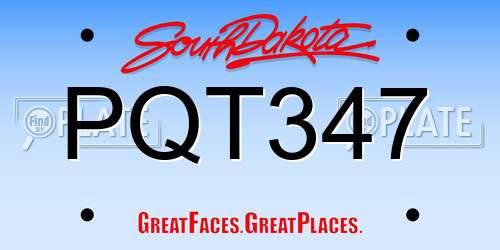 PQT347 South Dakota License Plate