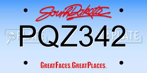 PQZ342 South Dakota License Plate