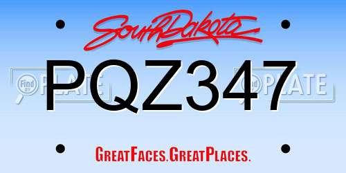 PQZ347 South Dakota License Plate