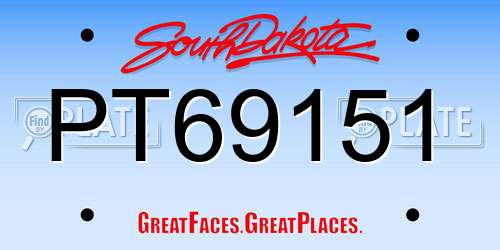 PT69151 South Dakota License Plate