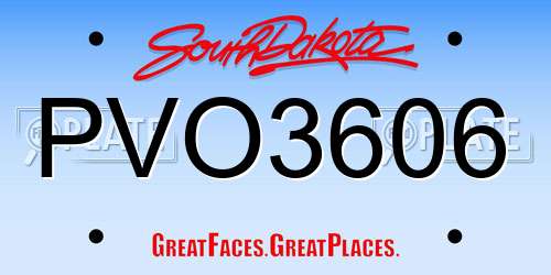 PVO3606 South Dakota License Plate