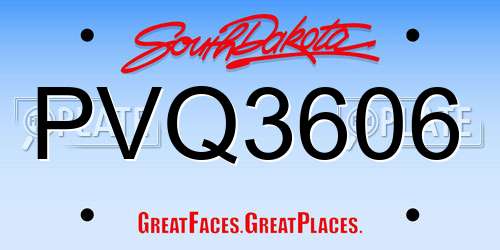 PVQ3606 South Dakota License Plate