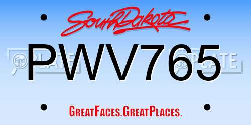 PWV765 South Dakota License Plate