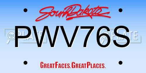 PWV76S South Dakota License Plate