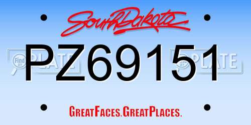 PZ69151 South Dakota License Plate