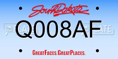 Q008AF South Dakota License Plate
