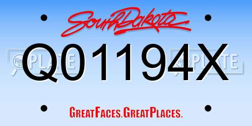 Q01194X South Dakota License Plate