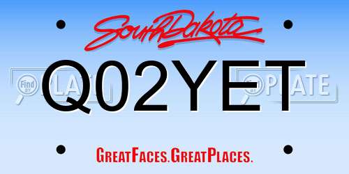 Q02YET South Dakota License Plate