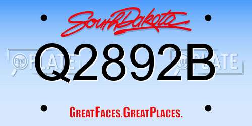 Q2892B South Dakota License Plate