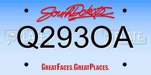 Q293OA South Dakota License Plate