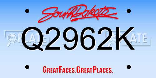 Q2962K South Dakota License Plate