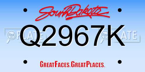 Q2967K South Dakota License Plate