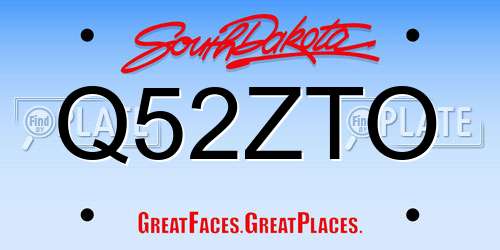Q52ZTO South Dakota License Plate