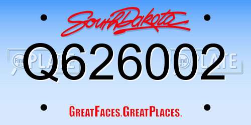 Q626002 South Dakota License Plate
