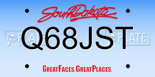 Q68JST South Dakota License Plate