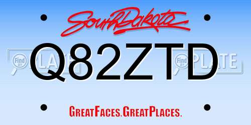 Q82ZTD South Dakota License Plate