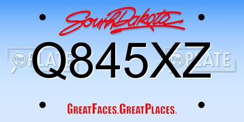 Q845XZ South Dakota License Plate