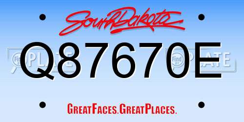 Q87670E South Dakota License Plate