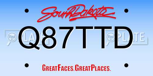 Q87TTD South Dakota License Plate