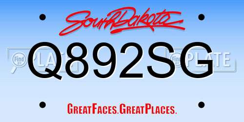 Q892SG South Dakota License Plate