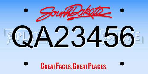 QA23456 South Dakota License Plate